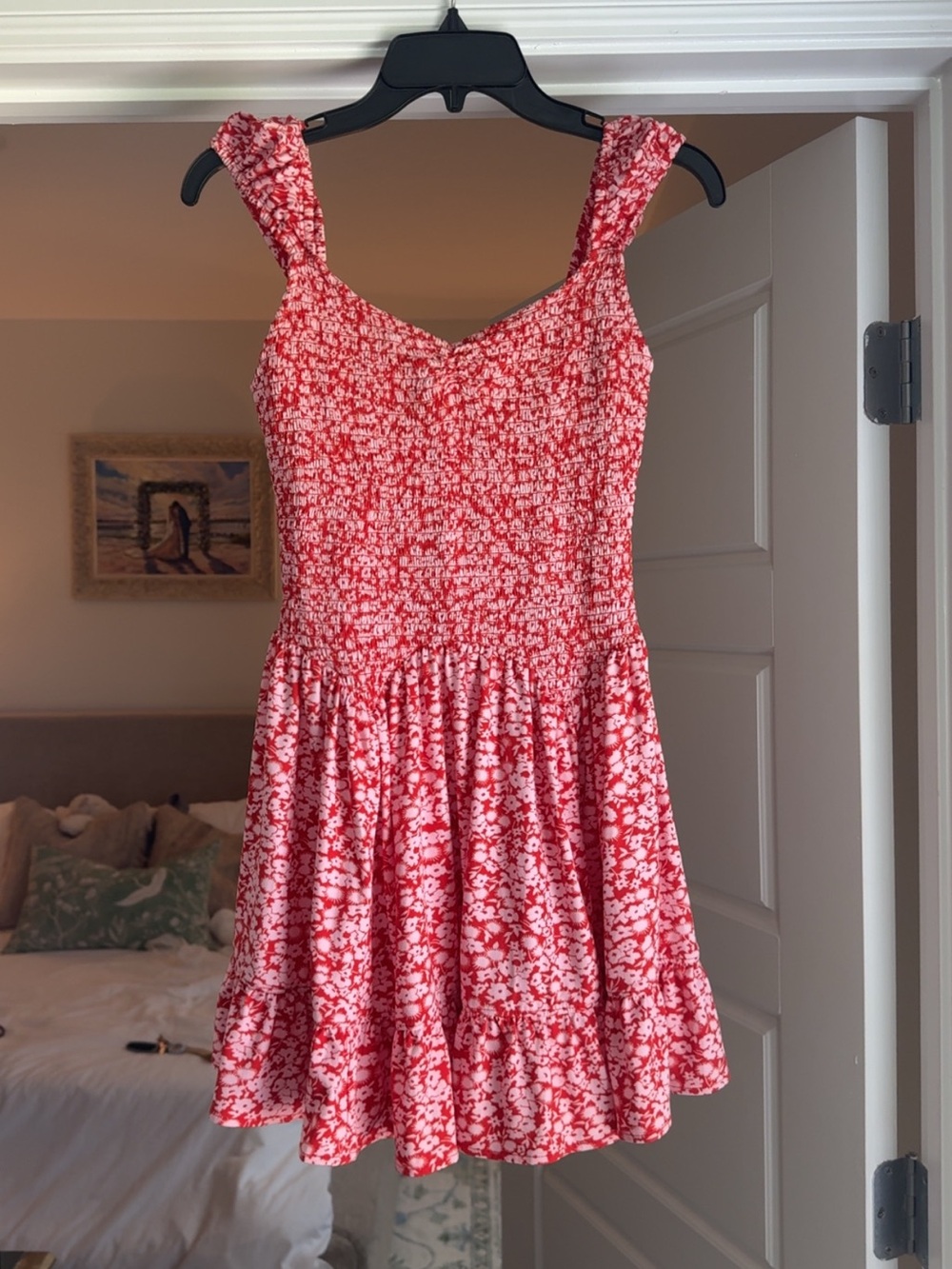 Red Floral Sundress for women - Smocked Bodice
